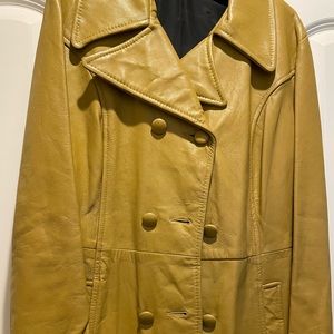 Vintage mid-length mustard yellow leather jacket
